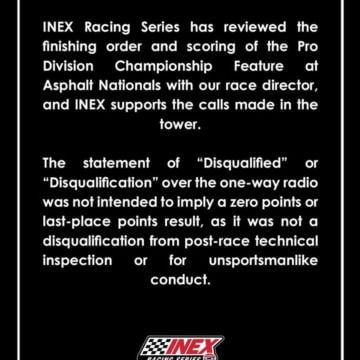 A statement from INEX Racing Series.