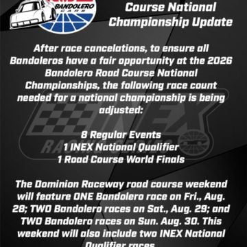 INEX Racing Series is making an adjustment to the race count requirements for the 2026 Bandolero Road Course National Ch...