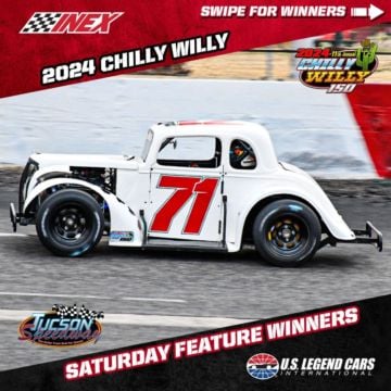 The 2024 Chilly Willy at Tucson Speedway concluded with a double set of Legend Car Features. Ayrton Brockhouse won the 4...