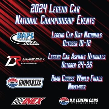 The 2024 host tracks for Legend Car National Championship Events?? Bandolero Nationals will be announced at a later dat...