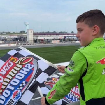 Tom Busch, father of Kyle Busch, leads the field for an honorary lap in the No. 51 as @brextonbusch waves the green and ...