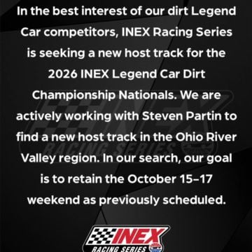 A message from INEX Racing Series regarding the 2026 INEX Legend Car Dirt Championship Nationals.
