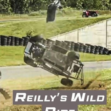 Accidents do happen. Safety is paramount! Reilly O’Connell climbed from his Legend Car after this crash Sunday at Domini...